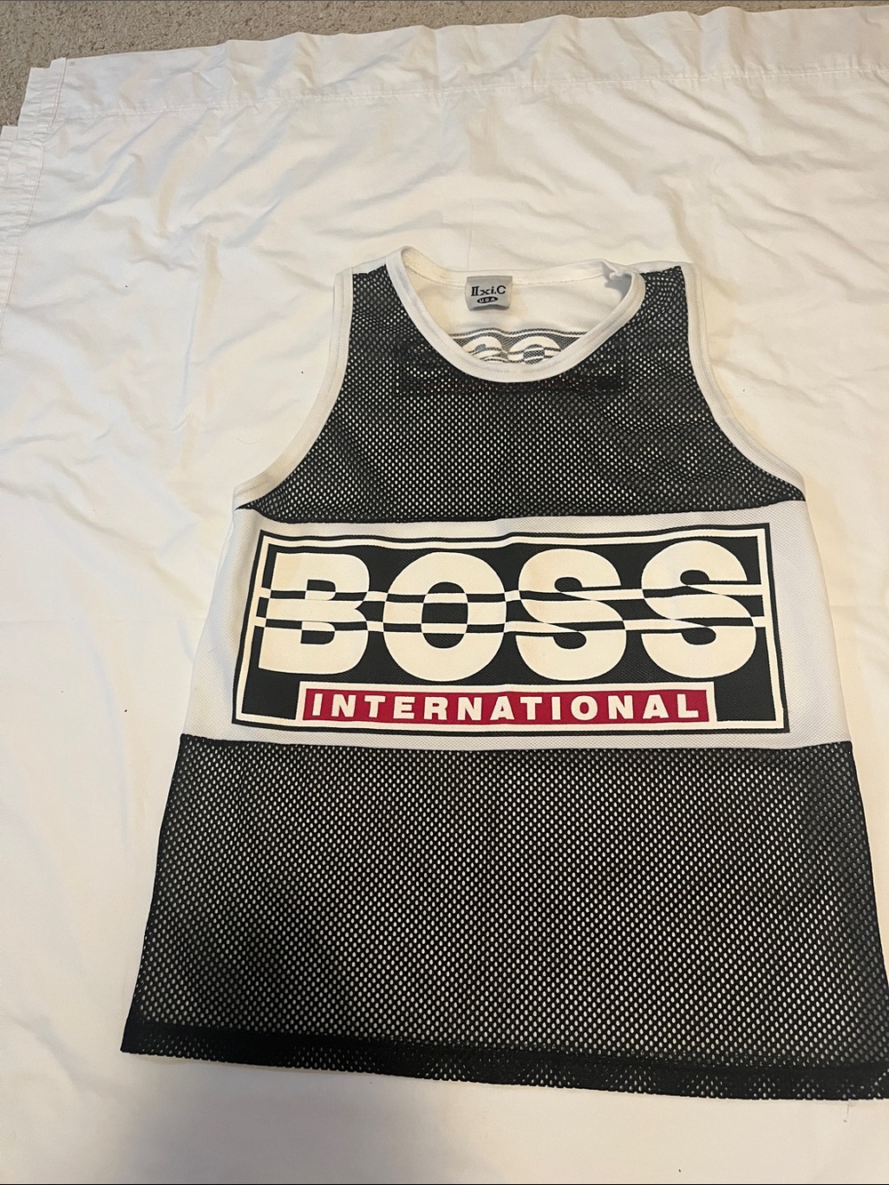 Boss Black & White Mesh Logo Tank with Red Accent